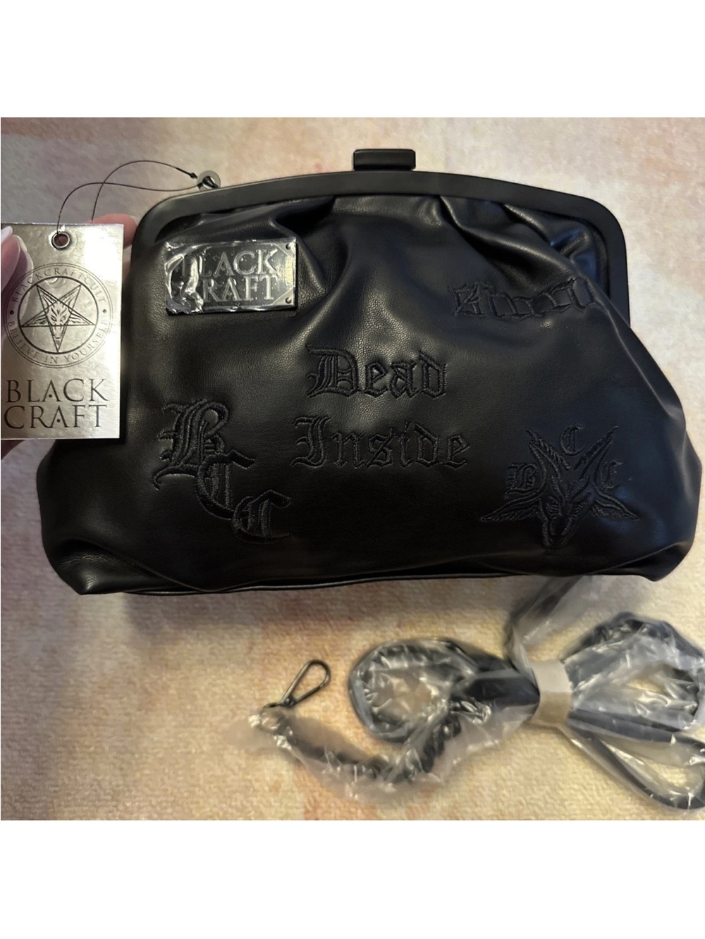 BlackCraft Cult Black Embroidered Frame Kisslock Clutch NWT BCC